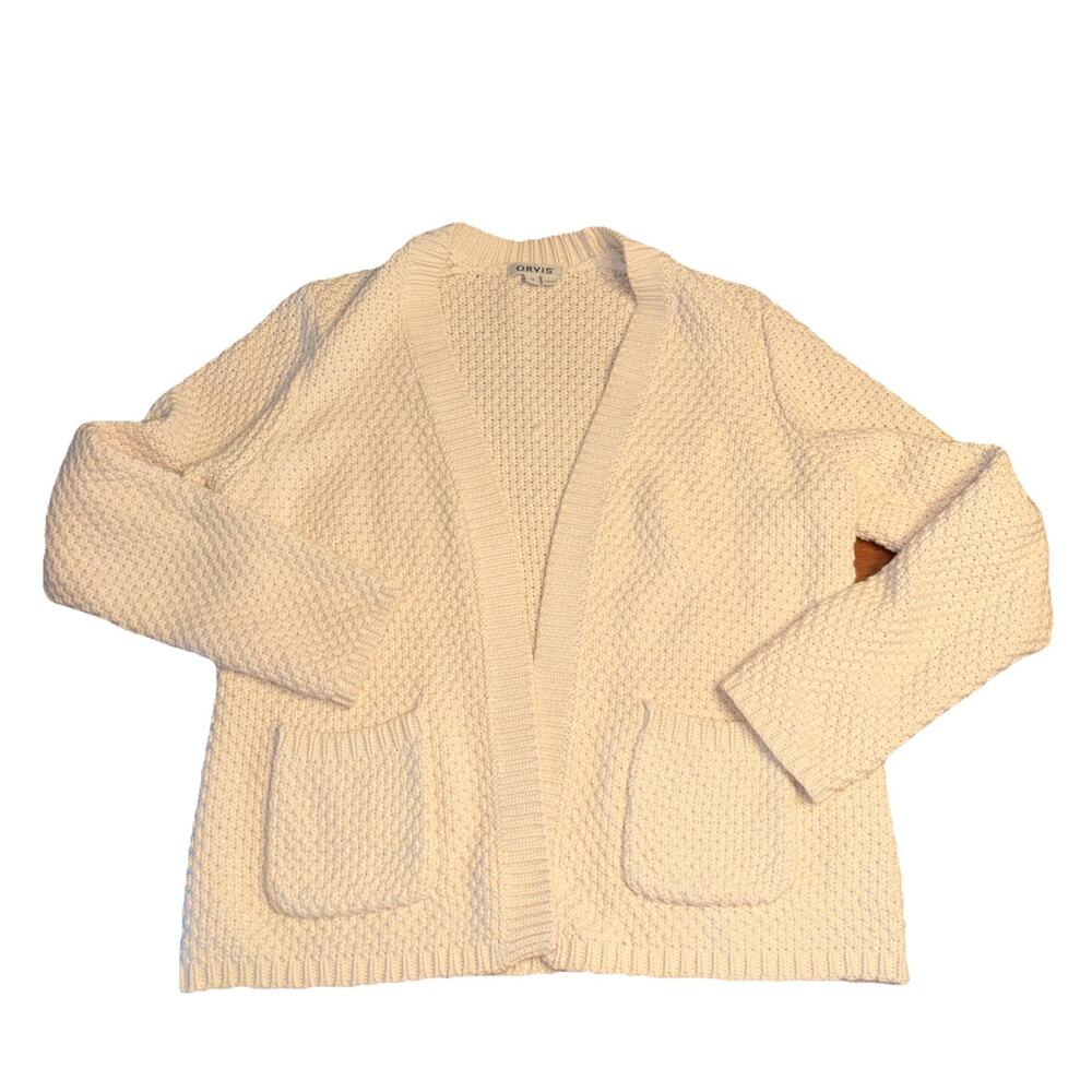 Orvis Women’s 100% Cotton Ribbed Knit Open Front Cardigan Crème Size M